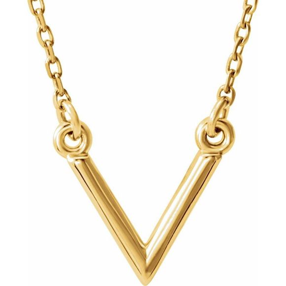 14k Yellow Gold Small 10mm V Shaped Necklace, 16.5 Inch - Picture 1 of 4
